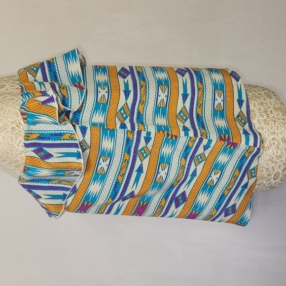 Amanda Uprichard Women's Size M 100% Silk Aztec Print Off Shoulder Ruffle Top - Picture 6 of 13